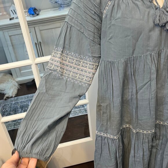 Lucky Brand Embroidered Boho Dress with Tassels Blue Gray S - Picture 6 of 10